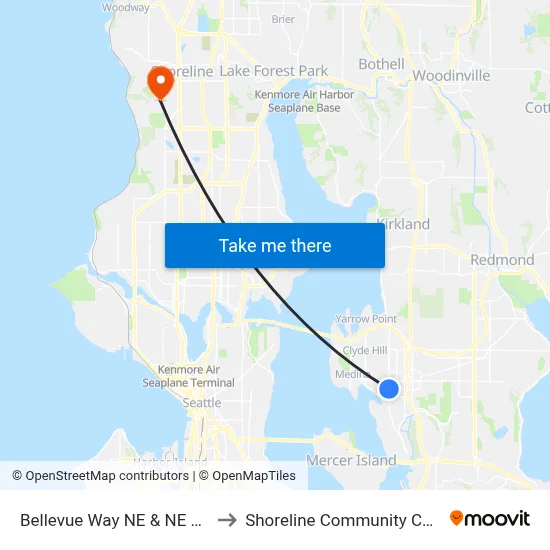 Bellevue Way NE & NE 4th St to Shoreline Community College map