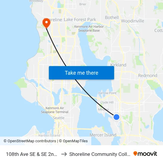 108th Ave SE & SE 2nd St to Shoreline Community College map