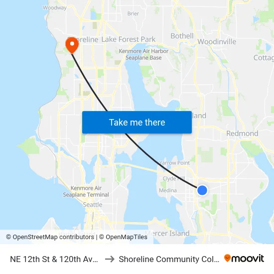 NE 12th St & 120th Ave NE to Shoreline Community College map