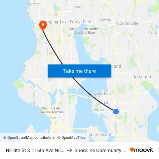 NE 8th St & 116th Ave NE - Bay 2 to Shoreline Community College map