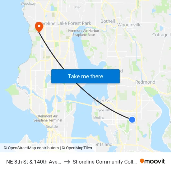NE 8th St & 140th Ave NE to Shoreline Community College map