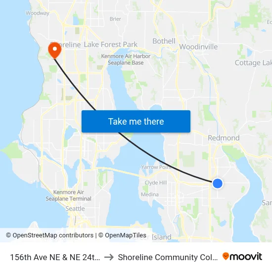 156th Ave NE & NE 24th St to Shoreline Community College map