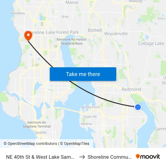 NE 40th St & West Lake Sammamish Pkwy SE to Shoreline Community College map