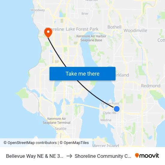 Bellevue Way NE & NE 30th Pl to Shoreline Community College map