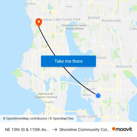NE 10th St & 110th Ave NE to Shoreline Community College map