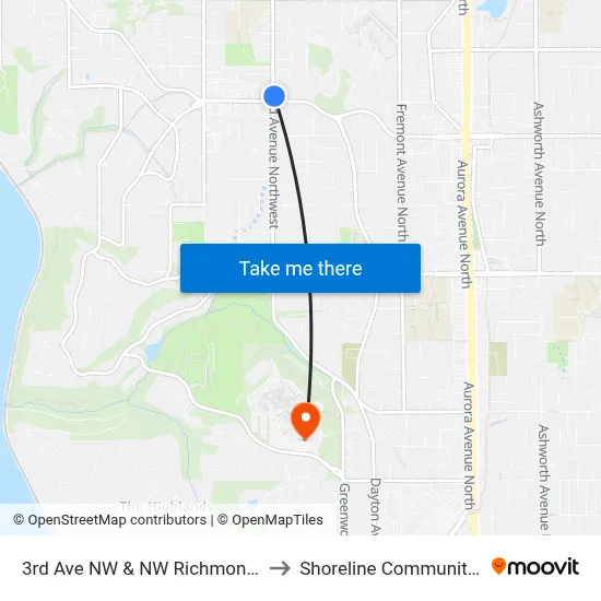 3rd Ave NW & NW Richmond Beach Rd to Shoreline Community College map