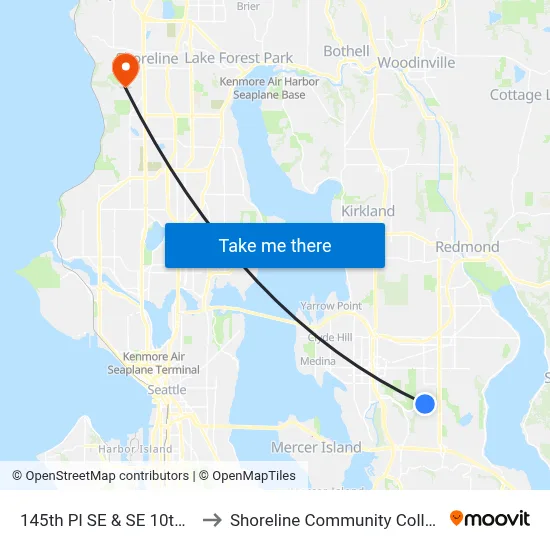 145th Pl SE & SE 10th St to Shoreline Community College map