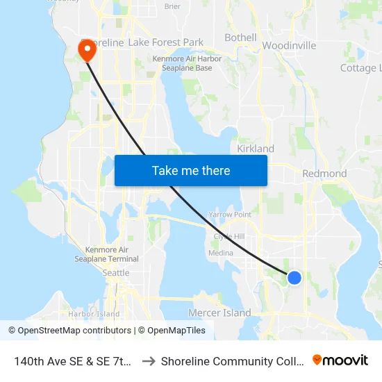 140th Ave SE & SE 7th St to Shoreline Community College map