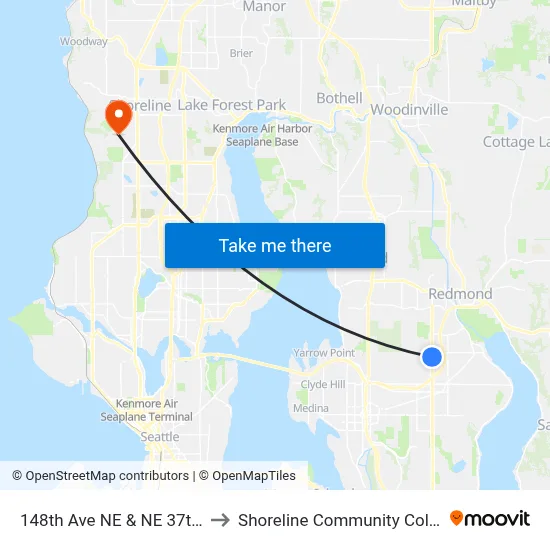 148th Ave NE & NE 37th Pl to Shoreline Community College map