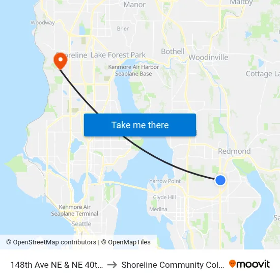 148th Ave NE & NE 40th St to Shoreline Community College map
