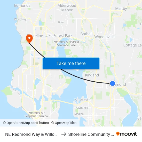 NE Redmond Way & Willows Rd NE to Shoreline Community College map