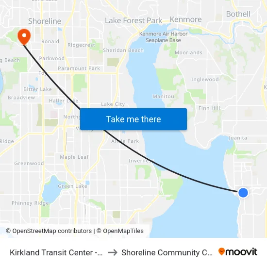 Kirkland Transit Center - Bay 2 to Shoreline Community College map