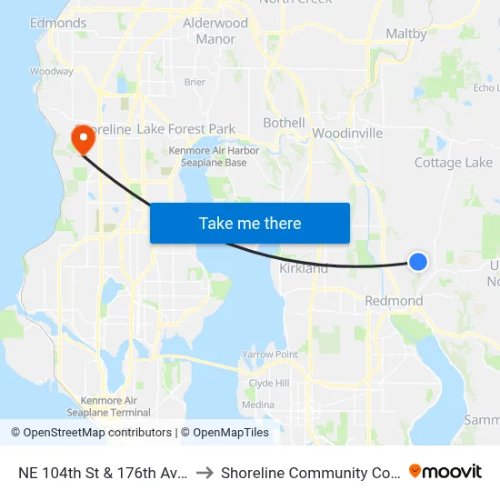 NE 104th St & 176th Ave NE to Shoreline Community College map