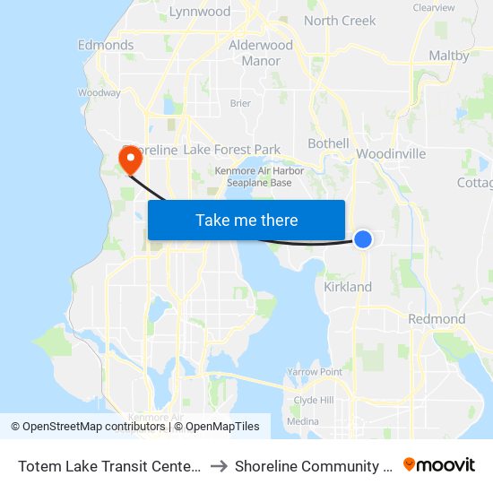 Totem Lake Transit Center - Bay 2 to Shoreline Community College map