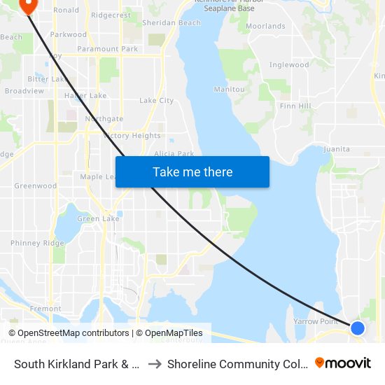 South Kirkland Park & Ride to Shoreline Community College map