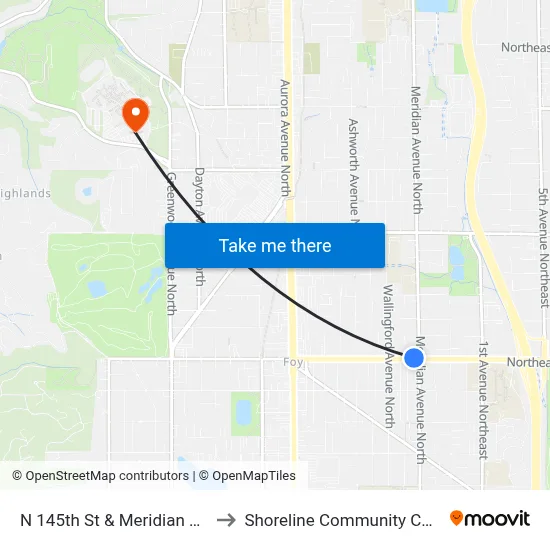 N 145th St & Meridian Ave N to Shoreline Community College map
