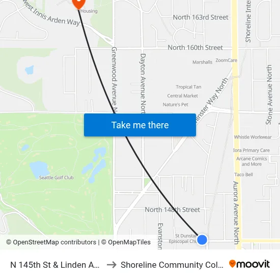 N 145th St & Linden Ave N to Shoreline Community College map