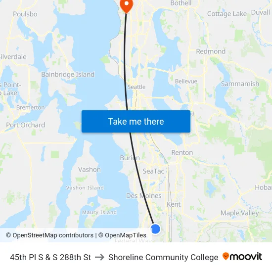 45th Pl S & S 288th St to Shoreline Community College map