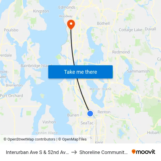 Interurban Ave S & 52nd Ave S - Bay 2 to Shoreline Community College map