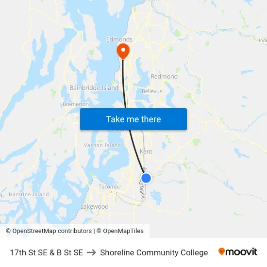 17th St SE & B St SE to Shoreline Community College map