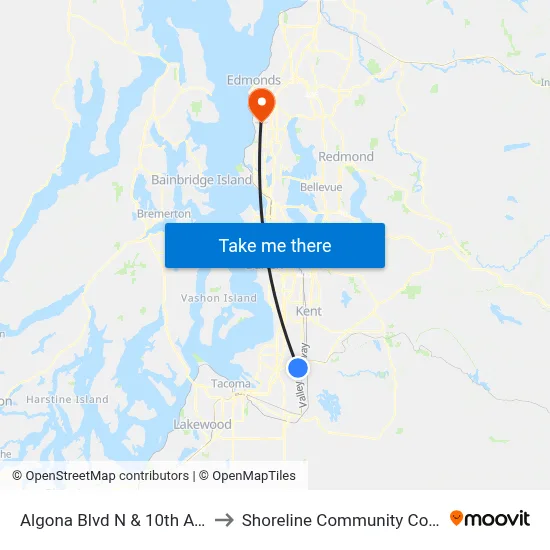 Algona Blvd N & 10th Ave N to Shoreline Community College map