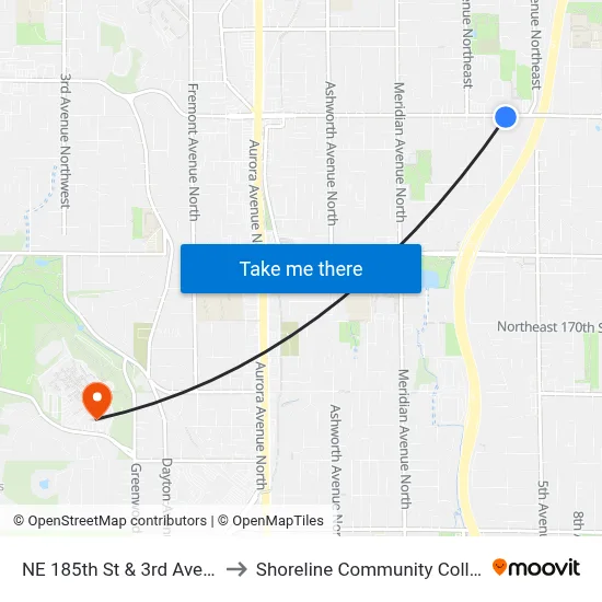 NE 185th St & 3rd Ave NE to Shoreline Community College map