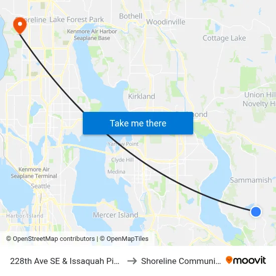 228th Ave SE & Issaquah Pine Lake Rd SE to Shoreline Community College map