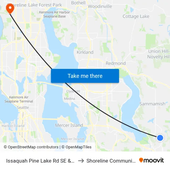 Issaquah Pine Lake Rd SE & SE 47th Way to Shoreline Community College map
