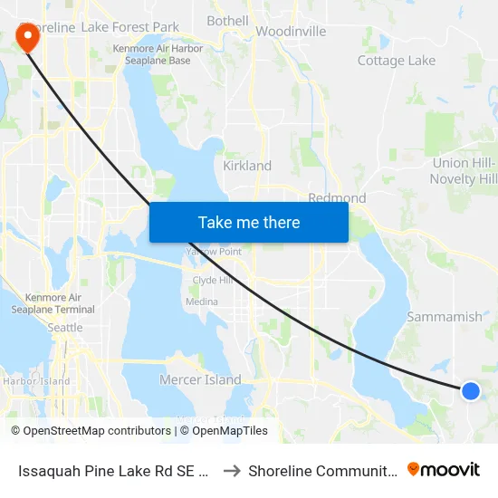 Issaquah Pine Lake Rd SE & SE 37th Pl to Shoreline Community College map