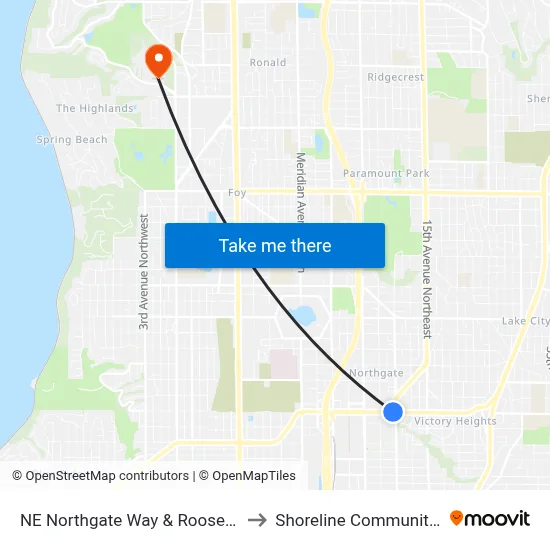 NE Northgate Way & Roosevelt Way NE to Shoreline Community College map