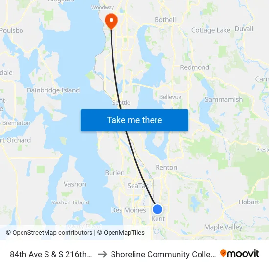 84th Ave S & S 216th St to Shoreline Community College map