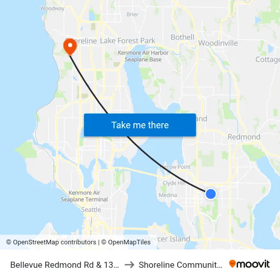 Bellevue Redmond Rd & 130th Ave NE to Shoreline Community College map