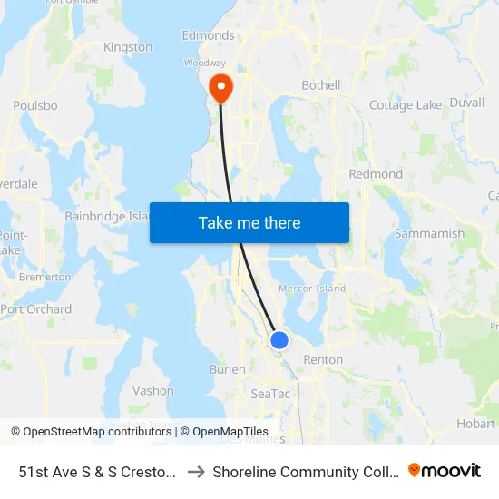 51st Ave S & S Creston St to Shoreline Community College map