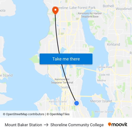 Mount Baker Station to Shoreline Community College map