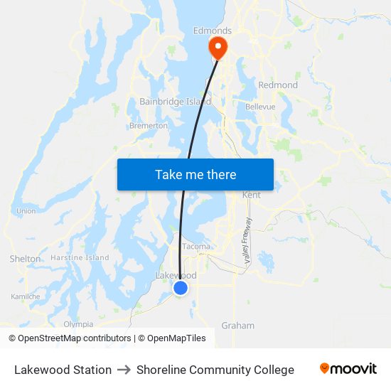 Lakewood Station to Shoreline Community College map