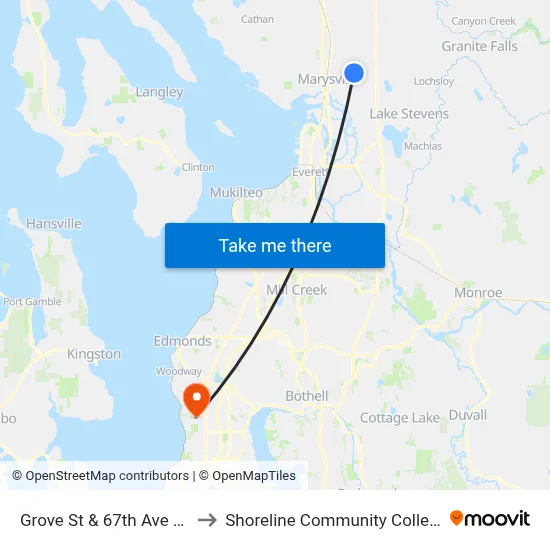 Grove St & 67th Ave NE to Shoreline Community College map