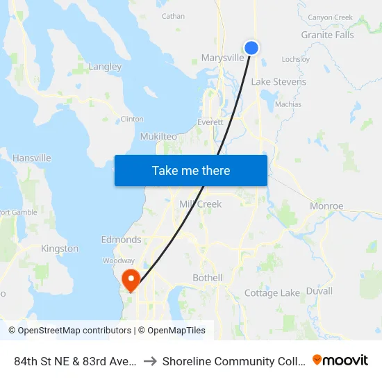 84th St NE & 83rd Ave NE to Shoreline Community College map