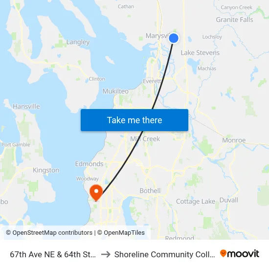 67th Ave NE & 64th St NE to Shoreline Community College map