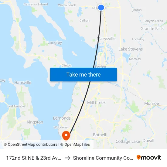 172nd St NE & 23rd Ave NE to Shoreline Community College map