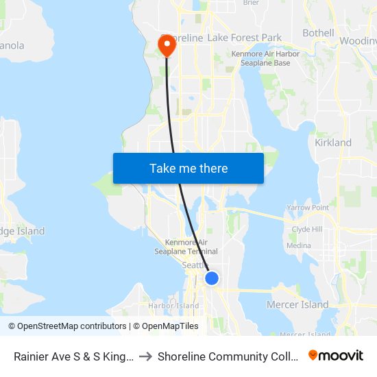 Rainier Ave S & S King St to Shoreline Community College map