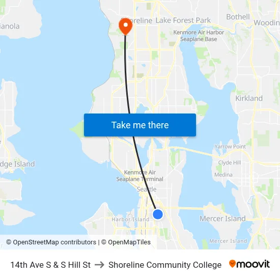 14th Ave S & S Hill St to Shoreline Community College map