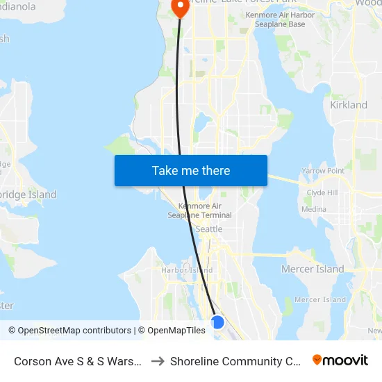 Corson Ave S & S Warsaw St to Shoreline Community College map