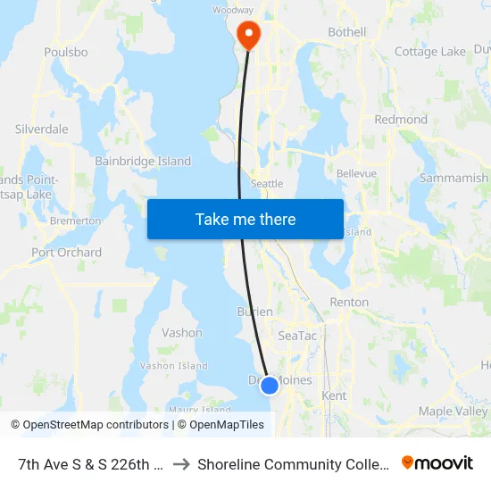 7th Ave S & S 226th St to Shoreline Community College map