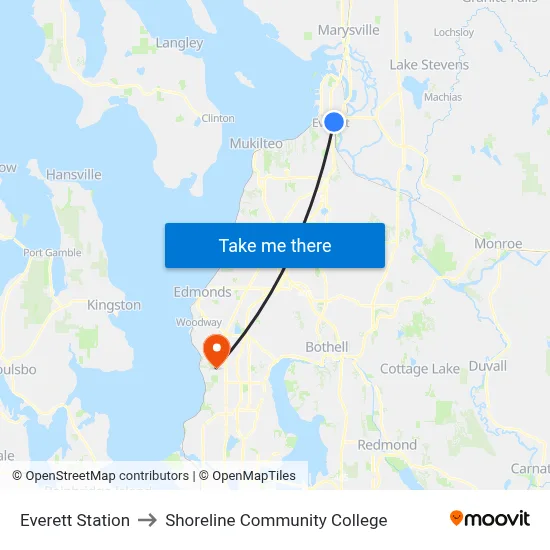 Everett Station to Shoreline Community College map