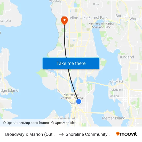 Broadway & Marion (Outbound) to Shoreline Community College map