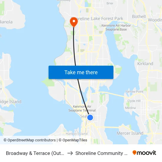 Broadway & Terrace  (Outbound) to Shoreline Community College map
