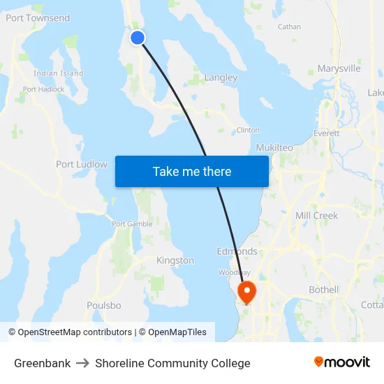 Greenbank to Shoreline Community College map