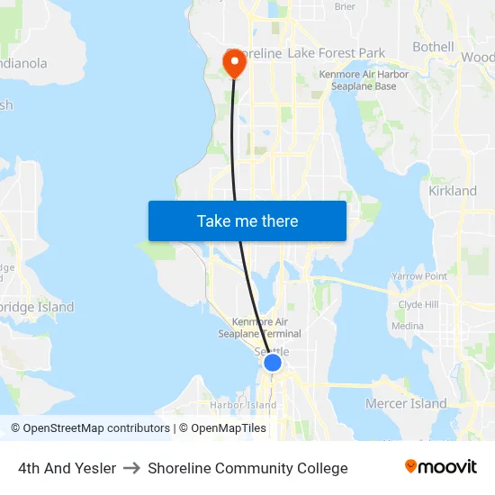 4th And Yesler to Shoreline Community College map