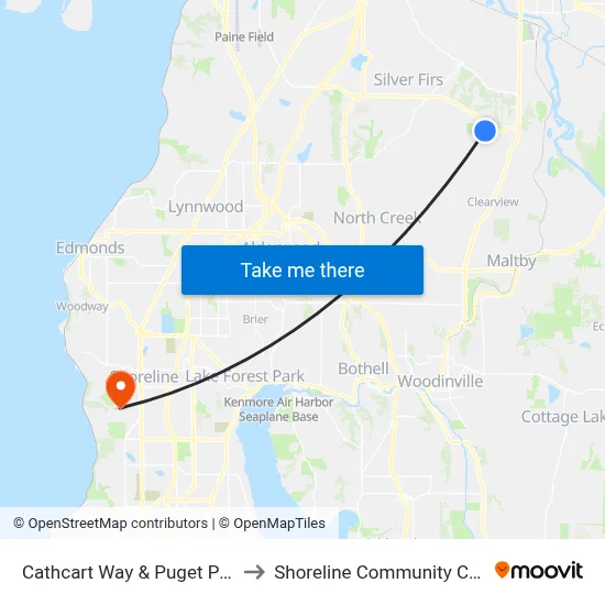 Cathcart Way & Puget Park Dr to Shoreline Community College map