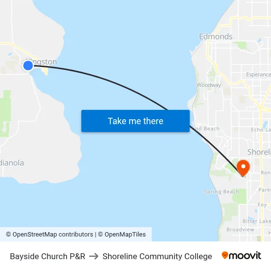 Bayside Church P&R to Shoreline Community College map